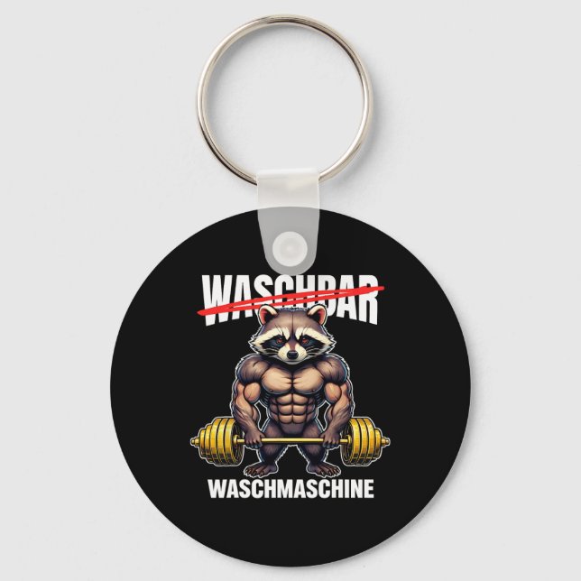 Raccoon Washing Machine Bodybuilding Fitness Gym  Keychain (Front)