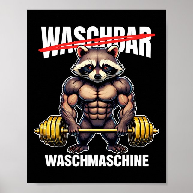 Raccoon Washing Machine Bodybuilding Fitness Gym  Poster (Front)