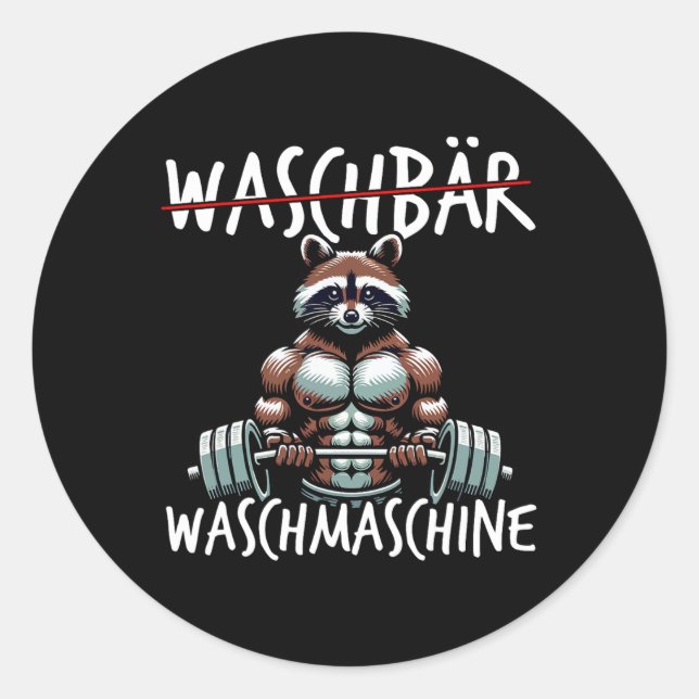Raccoon Washing Machine Raccoon Fitness Bodybuildi Classic Round Sticker (Front)