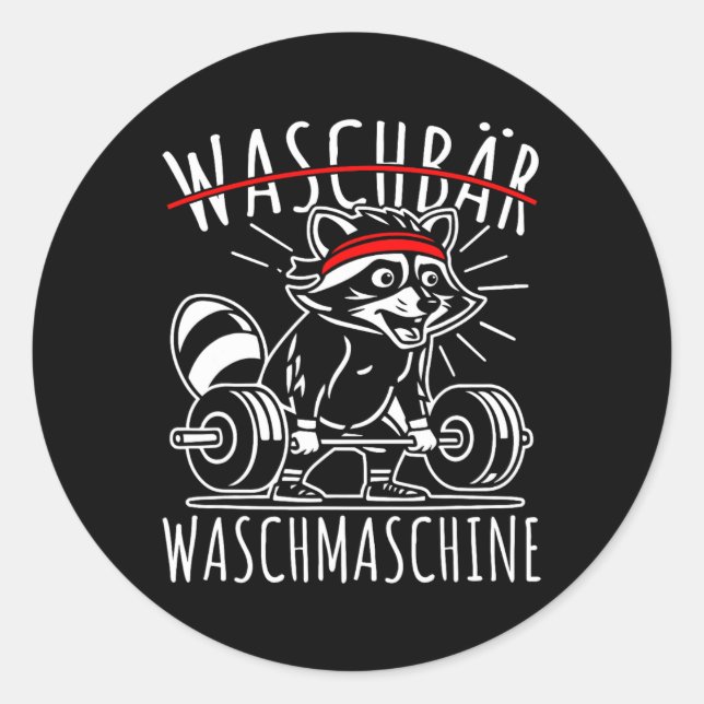 Raccoon Washing Machine Raccoon Fitness Bodybuildi Classic Round Sticker (Front)
