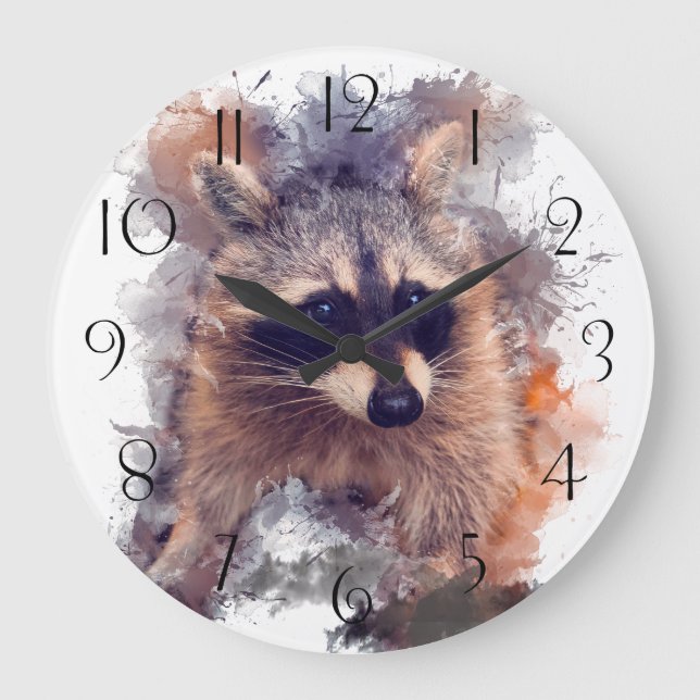 Raccoon Watercolor Large Clock (Front)