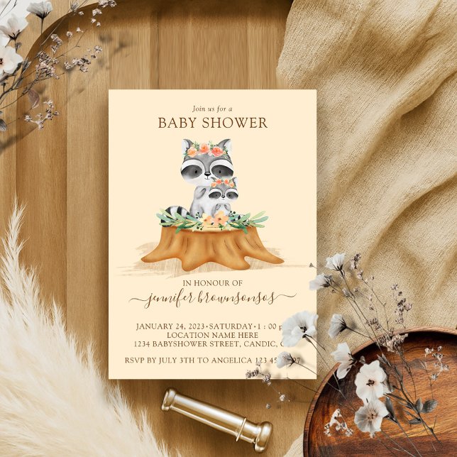 Raccoon Watercolor Mommy Baby Shower Invitation (Creator Uploaded)