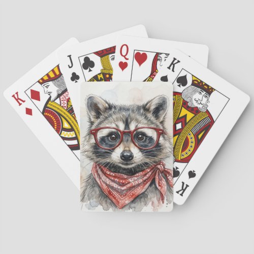 Raccoon Wearing Red Glasses and Bandana Poker Cards