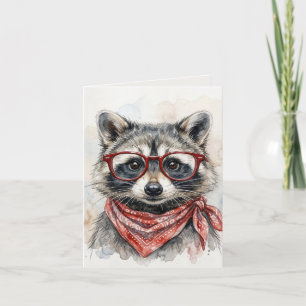 Raccoon Wearing Red Glasses Card