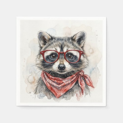 Raccoon Wearing Red Glasses Napkins