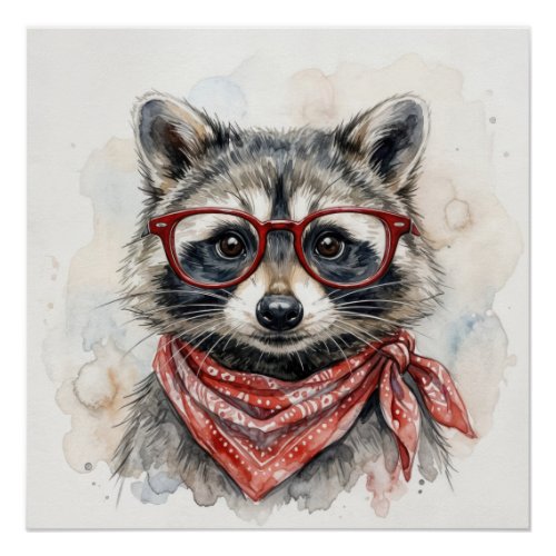 Raccoon Wearing Red Glasses Poster