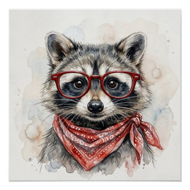 Raccoon Wearing Red Glasses Poster (Front)