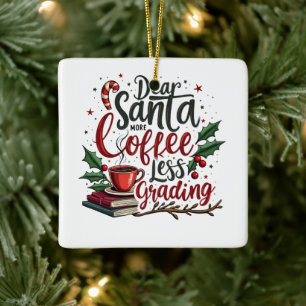 Raccoon Wearing Santa Hat and Christmas Ceramic Ornament