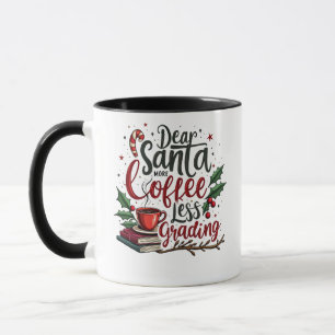 Raccoon Wearing Santa Hat and Christmas Mug