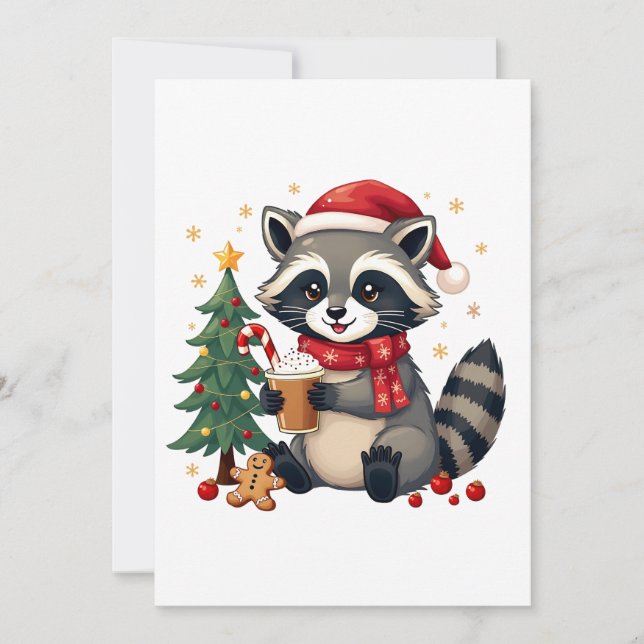 Raccoon Wearing Santa Hat For Christmas Holiday  Invitation (Front)