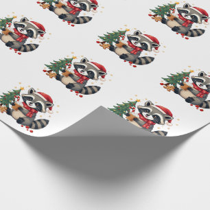 Raccoon Wearing Santa Hat For Christmas Holiday  Wrapping Paper