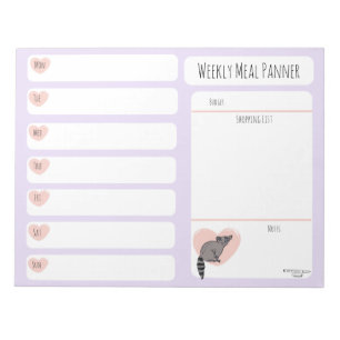 Raccoon Weekly Meal planner notepad