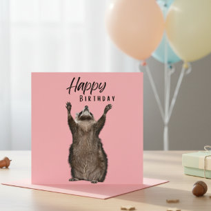 Raccoon Whimsy: Pink Happy Birthday Card