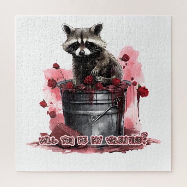 Raccoon Will you be my Valentine? Jigsaw Puzzle (Vertical)
