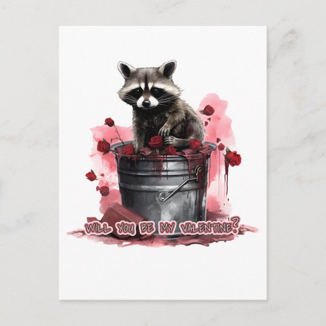 Raccoon Will you be my Valentine? Postcard (Front)
