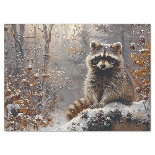 Raccoon Winter Landscape Painting Decoupage Tissue Paper