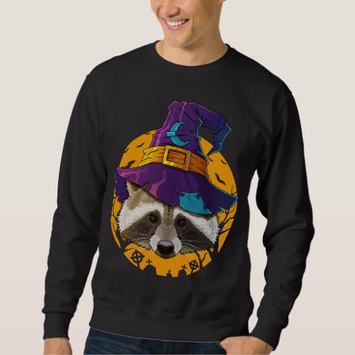 Raccoon Witch Funny Halloween Costume Creepy Moon Sweatshirt