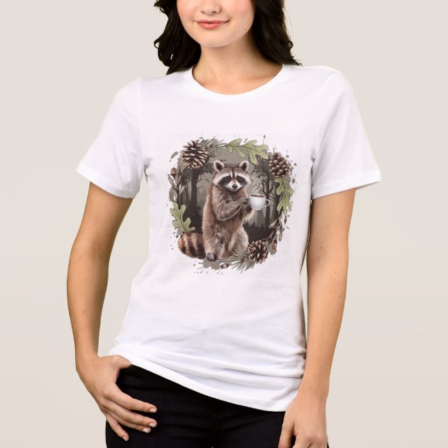 Raccoon with a Coffee Tri-Blend Shirt (Front)