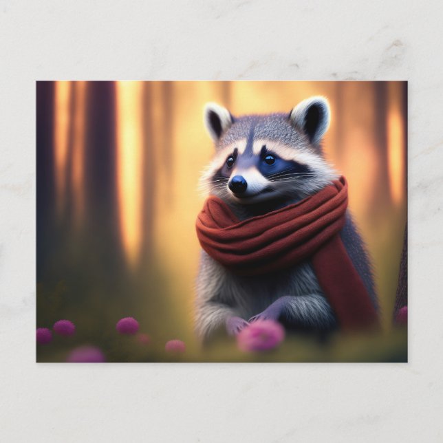 Raccoon with a Scarf in the Forest Postcard (Front)