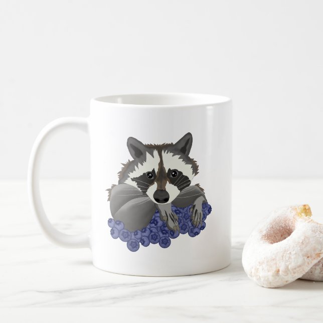 Raccoon with blueberries coffee mug (With Donut)
