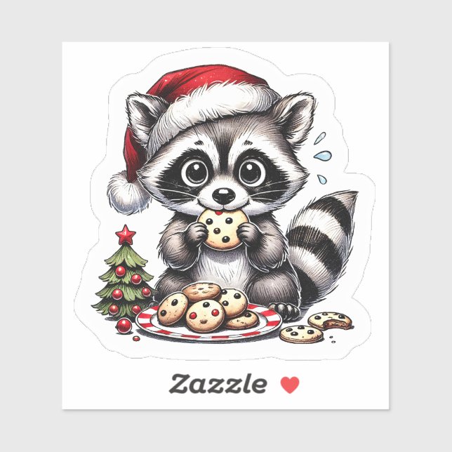 Raccoon With Cookies by Christmas Tree Sticker (Sheet)
