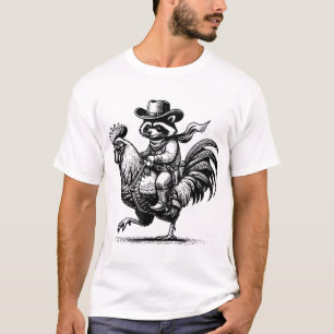 Raccoon With Cowboy Hat Boots Riding Rooster T-Shirt