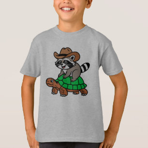 Raccoon with Cowboy Hat Riding Tortoise T-Shirt