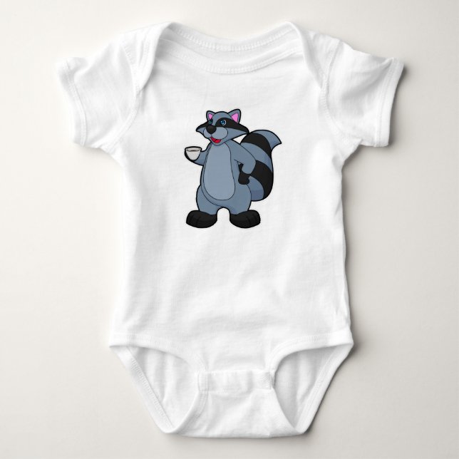 Raccoon with Cup of Coffee Baby Bodysuit (Front)