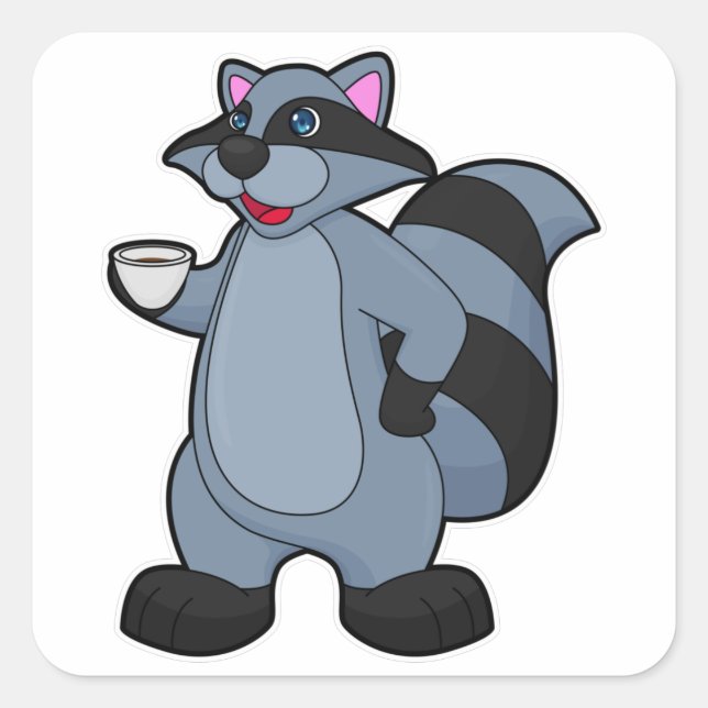 Raccoon with Cup of Coffee Square Sticker (Front)