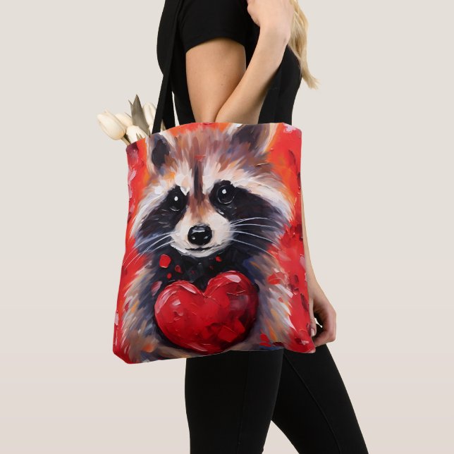 Raccoon with hearts Valentines day Tote Bag (Close Up)