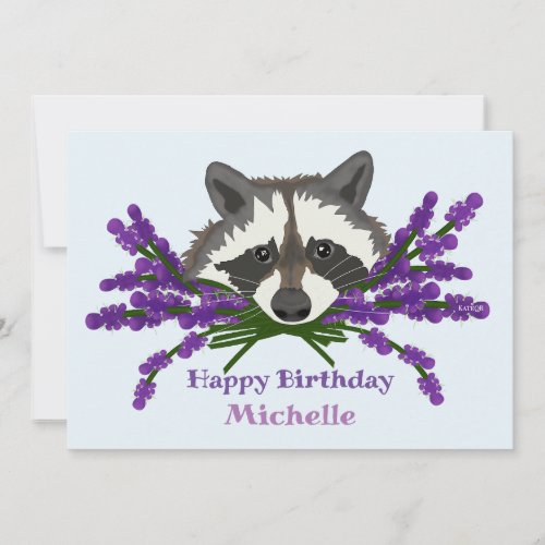 Raccoon with lavender Happy Birthday Invitation