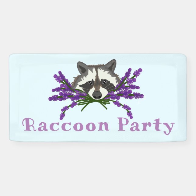 Raccoon with lavender. Raccoon Party Banner (Horizontal)