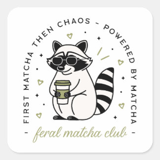Raccoon with matcha club funny kawaii aesthetic square sticker