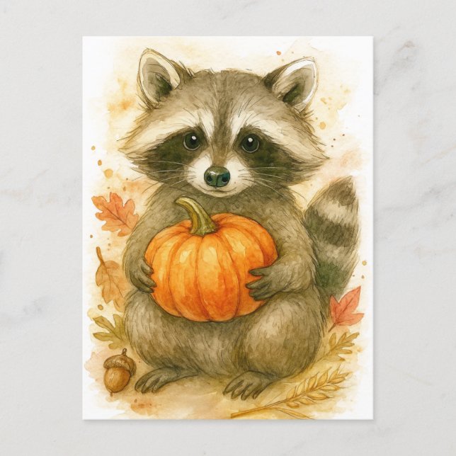 Raccoon with Pumpkin Thanksgiving Postcard (Front)