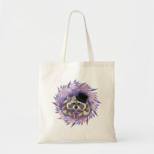 Raccoon with purple flowers tote bag