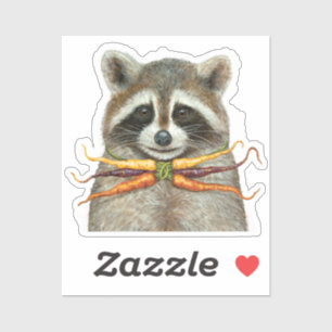 raccoon with rainbow carrot bow tie sticker