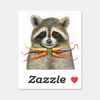 Raccoon With Rainbow Carrot Bow Tie Sticker by vickisawyer at Zazzle