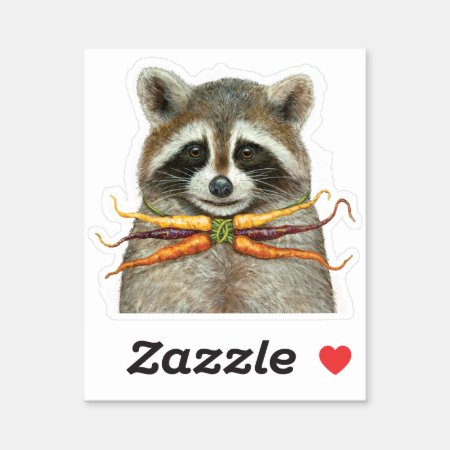 Raccoon With Rainbow Carrot Bow Tie Sticker