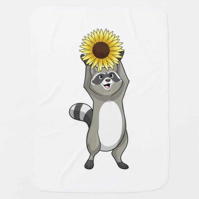 Raccoon with Sunflower Baby Blanket (Front)