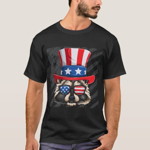 Raccoon With Sunglasses And Hat 4th of July Merica T_Shirt