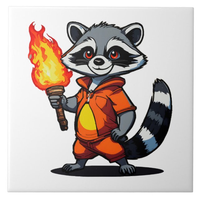 Raccoon with Torch Ceramic Tile (Front)