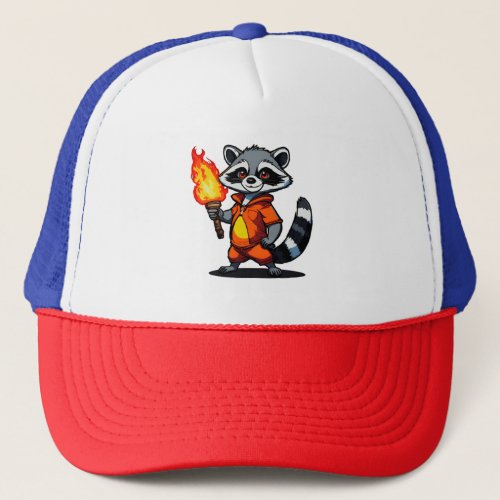 Raccoon with Torch Trucker Hat