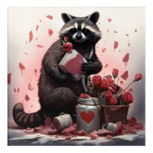 Raccoon with Valentines day trash Acrylic Print