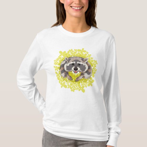 Raccoon with yellow flowers T_Shirt