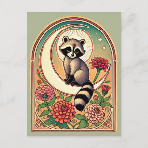 Raccoon with Zinnias Postcard