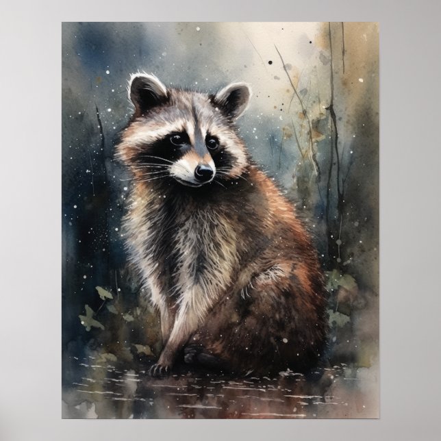 Raccoon Woodland Animal Art Print Poster (Front)