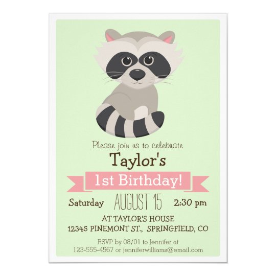 Raccoon, Woodland Animal Kid's Birthday Party Invitation | Zazzle.com
