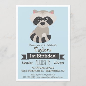 Raccoon  Woodland Animal Kid's Birthday Party Invitation by Card_Stop at Zazzle
