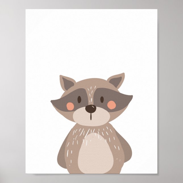 Raccoon Woodland Animal Nursery Wall Art Print (Front)