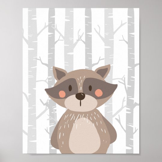 Raccoon Woodland Animal Nursery Wall Art Print